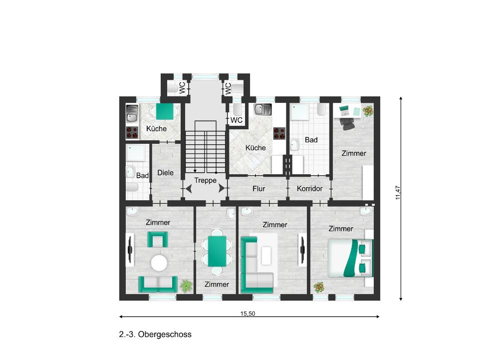 Grundriss 2. und 3. OG
